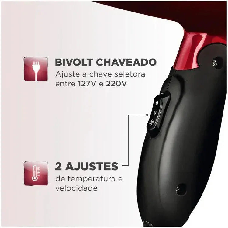 Secador de Cabelo Mondial Max Travel SC-10 Vermelho - Bivolt Minha loja